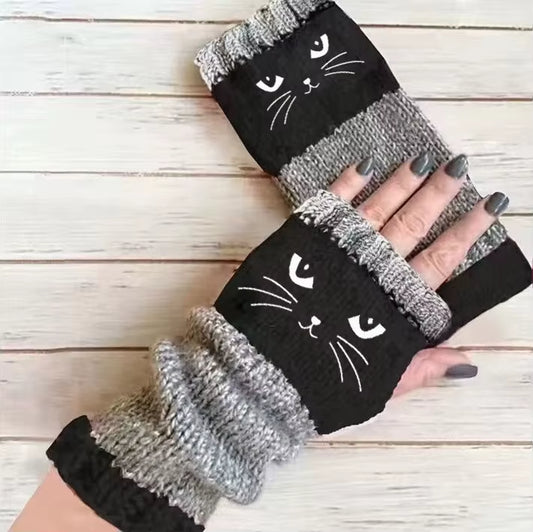Thermal Winter Gloves Warm Cute Cat Fingerless Gloves Halloween Christmas Unisex Anti-Cold Thickened Touchscreen Mittens